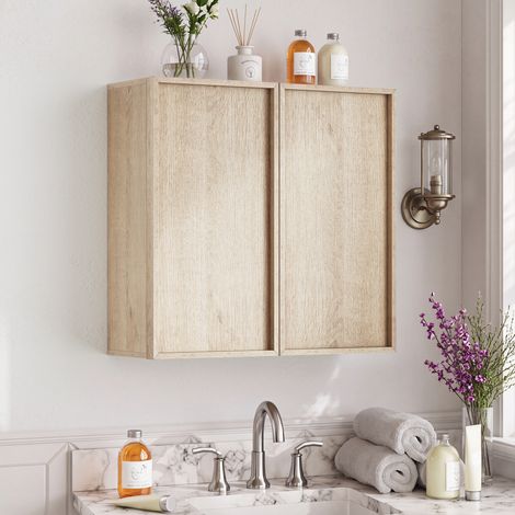 Armoire de salle de bains murale, inspirée d'une armoire à pharmacie à double porte sans poignée une armoire de rangement adaptée à une fixation murale dans les salles de bains, les toilettes et les (1/5)