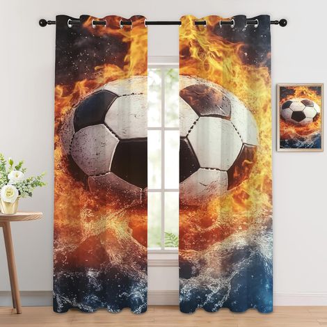 Rideau Occultant Football - Décoration Football, Rideau Thermique Motif Garçon Cool Sport Jeu, Lot de 2 Rideaux Opaque à Oeillets pour Fenetre Chambre Salon Chambre Enfant, 140x160 cm (LxH) - 2x L 140 (1/5)