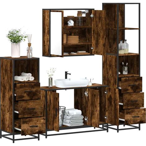 4 Piece Bathroom Furniture Set Smoked Oak Engineered Wood vidaXL (1/5)