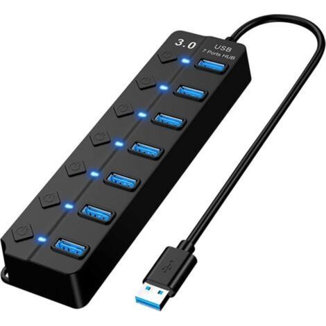 Hub USB 3.0,Hub USB 7 Ports USB,Multi 7 Ports Multiprise USB avec Interrupteur Indépendant et des LEDs,5Gbps Hub USB 3.0 Alimenté pour iMac,lecteurs Flash USB, Xbox,PC (1/5)