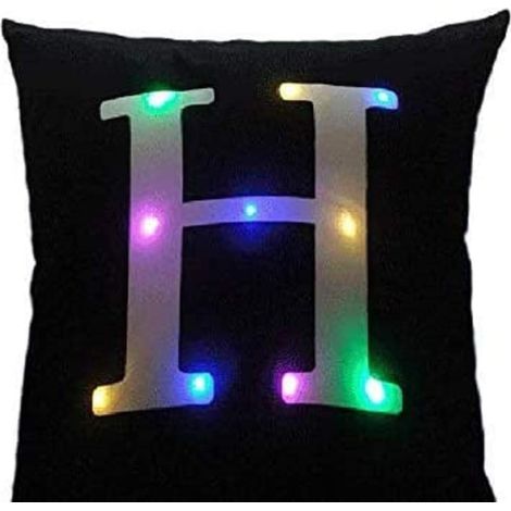 18x18 pouces LED couleur Glitter velours lettre housse de coussin taie d'oreiller Bar Party (noir, h) (1/5)