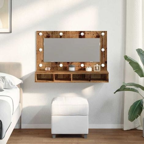 Meuble de Salle de Bain avec Miroir LED Intégré, Style Rétro en Bois, 90x31.5x62 cm (1/5)