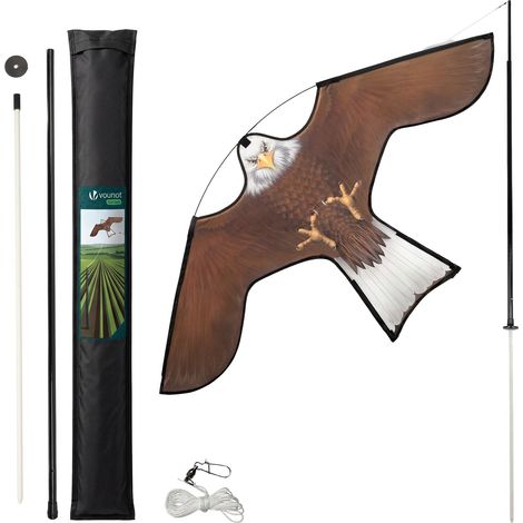 VOUNOT® Spaventapasseri Uccelli con Aquilone Falco Realistico con Asta Telescopica 4 m, Modello B