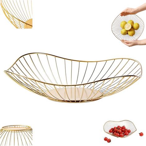 Corbeille à fruits - Panier à fruits moderne - Corbeille à fruits - Coupes décoratives - Corbeille à fruits en métal - Rangement - Motif feuille de lotus - 27 cm - Doré - Idéal pour les fêtes - Fruits (1/5)