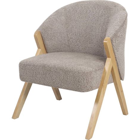 Fauteuil doux vison en bois et tissu pour salon élégant - vison clair et bois naturel (1/3)