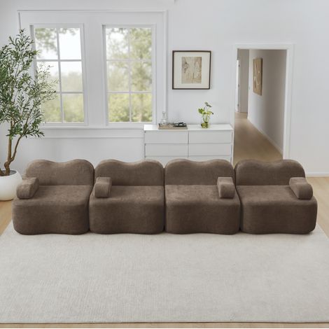 Canape d'angle modulable velours marron OKMYHOME (1/5)