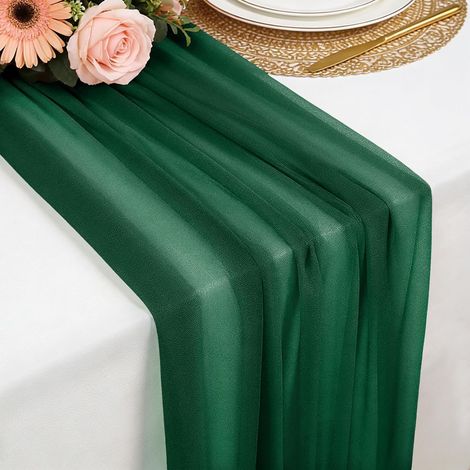 Chemin de table mousseline vert forêt 77x300 cm, doux et confortable, pour mariage bohème, fête, baptême, baby shower ou cuisine. (1/5)