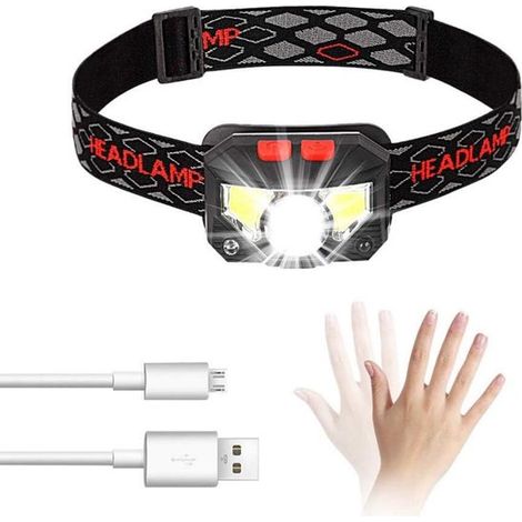 Faro a LED,Con sensore di movimento,Faro ricaricabile tramite USB,300LM,8 modalità di illuminazione,Impermeabile IPX4,30 ore di utilizzo continuo (1/5)