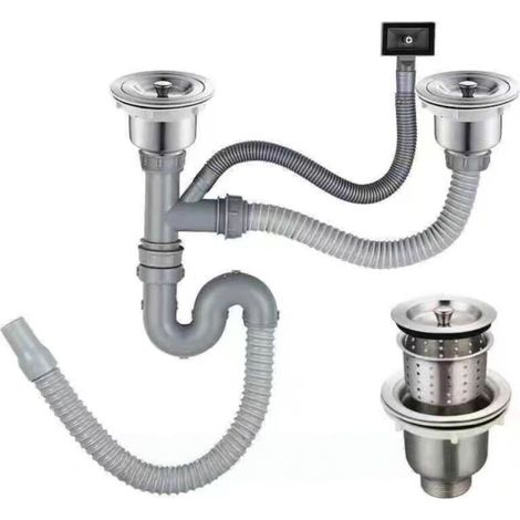 Edelstahl-Siphon in S-Form für Küchen- und Badezimmerwaschbecken – Komplettset mit Doppelablauf, korrosionsbeständig und einfach zu installieren