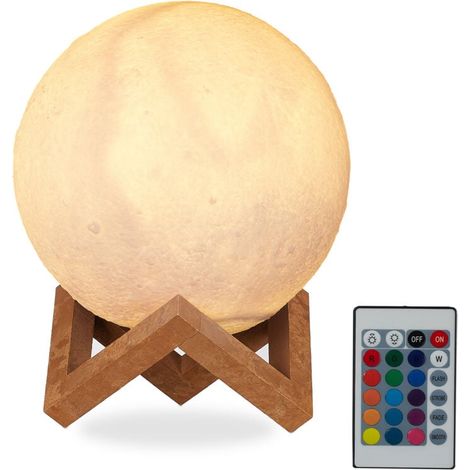 Ulisem3D Mondlampe, 16 Farben, dimmbar, Fernbedienung, kabellos, mit Ständer, LED-Mondlampe für Kinder, 15 cm, weiß (1/4)