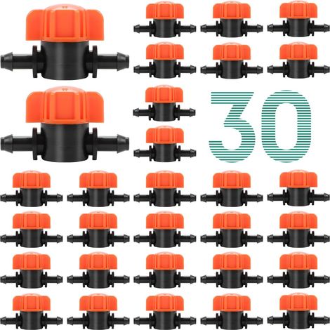 Paquete de 30 piezas de miniválvula de doble púas 4/7 de boca ancha para riego por goteo con válvula de bola integrada y sistema de control de flujo. (1/5)