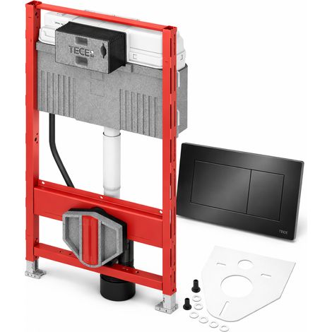 BADfabrik24 TECEprofil WC-Modul 1120 mm mit Uni-Spülkasten + TECEnow WC-Betätigungsplatte schwarz + Montageset Wand-WC/WD-Bidet (geringer Schallschutz)