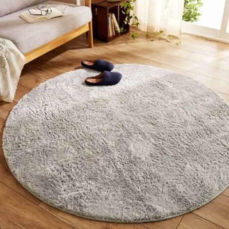 Tapis Rond Lavable - 100 cm - Anti-dérapant - En Acétate Et Viscose - Pour Chambre À Coucher Salon Entrée Couloir - Gris (1/5)