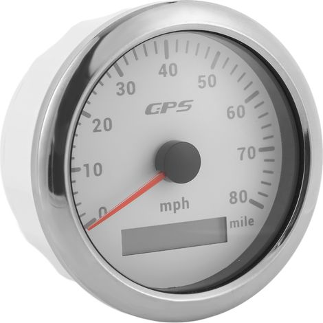 Compteur de vitesse GPS 85 mm / 3,35 pouces, 80 mph/h, acier inoxydable, universel pour voiture, moteur, bateau, blanc (1/5)