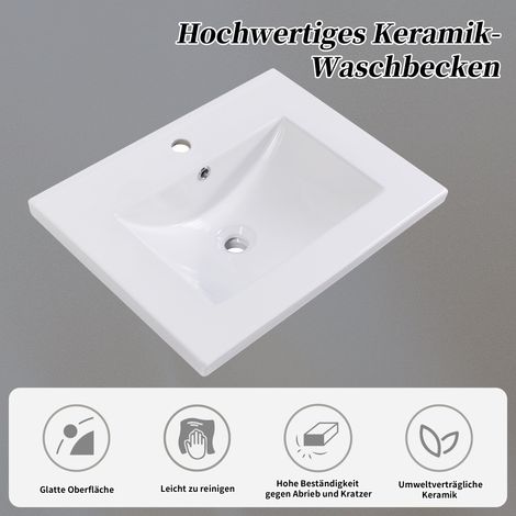 Meuble salle de bain lavabo unique avec meuble sous vasque 60cm, céramique gris clair, rangement moderne (1/5)