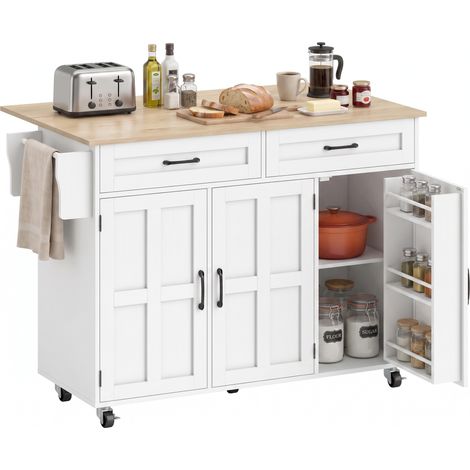 Îlot Central Cuisine Plateau Rabattable 129 x 72 x 90,5 cm Blanc (1/5)