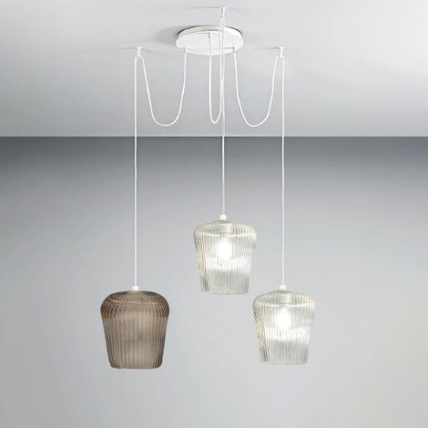 Suspension gea luce numa bt3 mix e27 led lustre en verre ambré transparent plafonnier moderne, finition métal blanc
