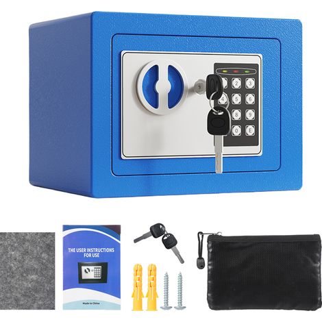Coffre-fort maison ignifuge étanche + sac documents – Clavier 2 clés secours sécurité numérique documents argent bijoux 0,17 pieds cube bleu (1/5)