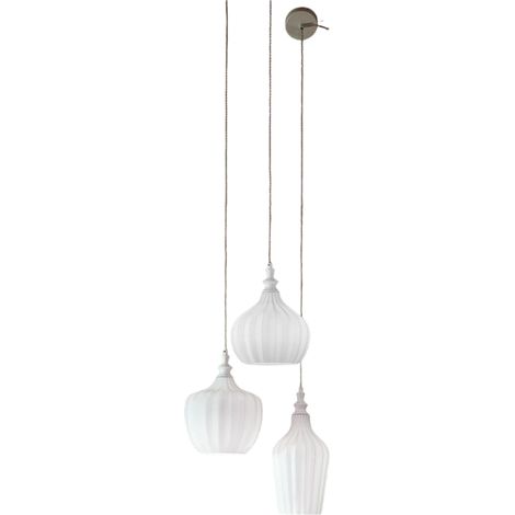 Lampada a Sospensione Tripla Cleofe S/3 Bianco - Montatura Metallo Bianco Opaco Vetri Opale 3xE27 Max 180W - Gealuce (1/3)
