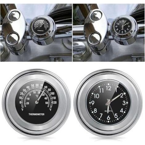 pcs (Black Surface Duration + Black Surface Temperature) Motorcycle Clock Thermometer 22-25MM Handlebar Mount Dial Clock Thermometer Temp Gauga for Motorcycle