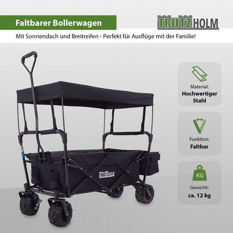 Bollerwagen faltbar mit Sonnendach Breitreifen Schwarz, innen grau Falt-Bollerwagen (1/5)