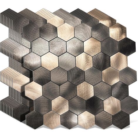 Metal Tile Stickers, 4mm Thick Self Adhesive Kitchen Tiles Kitchen Splashback Protector Super Strong Self Adhesive with Brushed Metal, 10 Sheets/Pack (1/5)