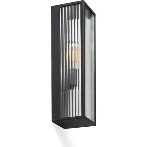 Ledkia – Applique extérieure métal et verre Taiga noir – Indice de protection IP44 – Compatible ampoule E27 – Design élégant avec finition en relief