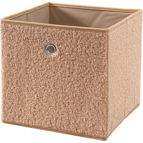 Cubo pieghevole in tessuto bouclé beige - H27 cm