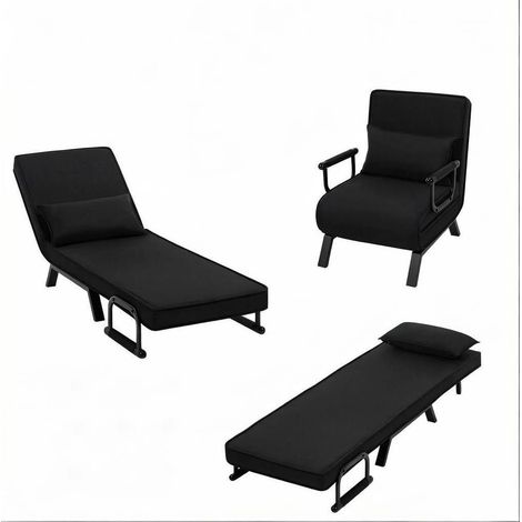 Fauteuil convertible 3 en 1 avec dossier réglable 5 positions, lit d'appoint pliable en tissu noir pour petit espace, salon, bureau ou chambre - CHICFURN (1/5)