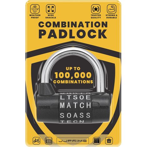 Cadenas à combinaison 5 lettres, cadenas à combinaison pour l'extérieur, noir 8mm (1/5)
