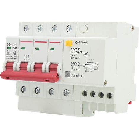 Disjoncteur différentiel DZ47LE‑63 4P 6‑63A avec protection contre les fuites de courant et les surcharges