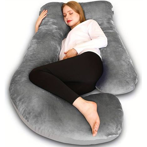 Oreiller de grossesse grand format 152,4 cm, oreiller de maternité en forme de J pour femmes enceintes, oreiller confortable pour tout le corps pour dormir, avec housse en velours lavable (1/5)