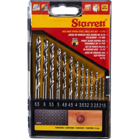 Starrett KSDHSP13 HSS Split Point Drill Bit Set, 13 Piece STRKSDHSP13