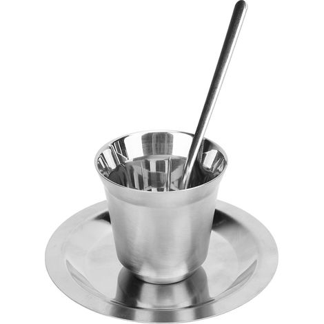 Set tasse café avec soucoupe cuillère 80ml double paroi isolée acier inox 304 tasse dégustation pour thé lait bière (1/5)