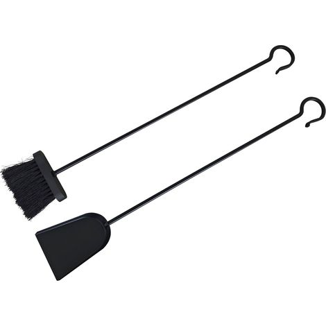 Relaxdays Set per la pulizia del camino, 2 pz: paletta e scopa per cenere, ferro, nero