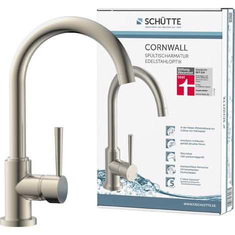 SCHÜTTE 79126 Cornwall, Girevole a 360 Gradi, Miscelatore monocomando, Rubinetto per lavello da Cucina, Effetto Acciaio Inox (1/5)