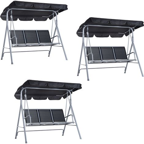 3er-Set Hollywoodschaukel 3-Sitzer elegante Gartenschaukel mit Dach Metallrahmen Grau Silber 171x108x154cm für Garten Terrasse