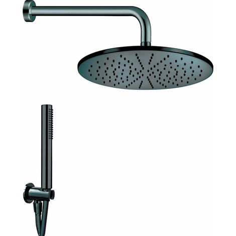 Kit de douche rond en laiton complet noir mat (1/2)