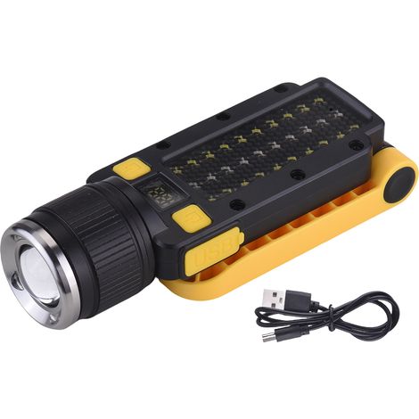 Lampe de travail rechargeable, lampe LED pliable avec support et fixation magnétique, lampe torche portable pour mécaniciens, réparation automobile, maison, garage, urgences, camping. (1/5)