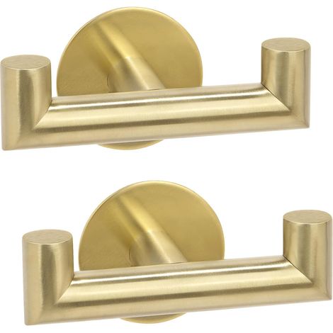 Doppelseitig klebende Wandhaken, 2-teiliger Handtuchhalter fürs Badezimmer, Edelstahl, bohrfreies Aufhängesystem, Gold - AquaForge