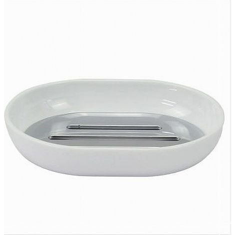 Trade Shop - Jabonera Plata Blanca Accesorios De Baño 12.5 X 9.5cm 79865 - (1/2)
