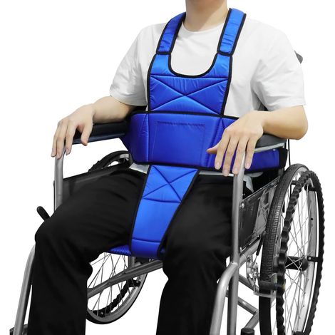 Sangle de fauteuil roulant antidérapante, sangle intégrale respirante, accessoire pour fauteuil roulant anti-basculement, convient aux personnes âgées et aux patients à mobilité (bleu).