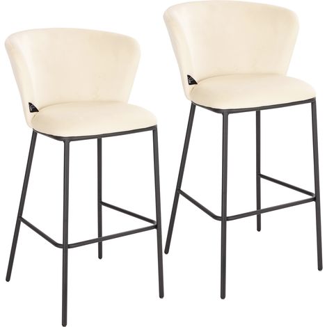 SVITA KATE 2er Set Barhocker Rückenlehne Fußstütze Tresenstuhl Küchenhocker Samt Beige