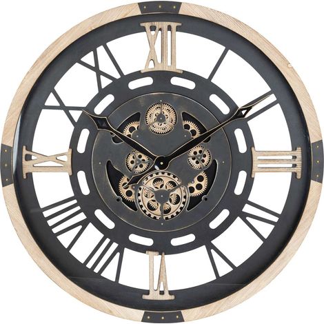 Atmosphera – Horloge murale KENT 80 cm – Cadran MDF noir – Aiguilles ABS – Verre et acier – Mécanisme silencieux – Installation à suspendre