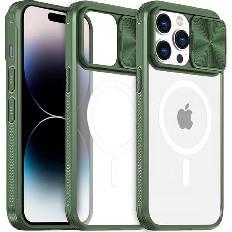 Custodia per iPhone 14 Pro Max, con cursore per fotocamera e MagSafe, colore verde. (1/5)