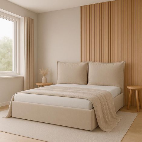 Sofello Polsterbett nach Maß GLAMMY 160x200 Metall-Lattenrost beige Velour Samtstoff Velvett mit Bettkasten und Stauraum (1/5)