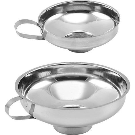 Set mit 2 Einmachtrichtern mit Griffen, Weithalstrichter aus Metall zum Einkochen von Ölen und Spirituosen. – 13,5 x 10,5 cm – Silber (1/3)