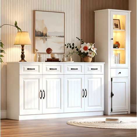 Meuble TV suspendu 175x30x30 cm en MDF noyer avec LED réglable et rangement caché - CHICFURN (1/5)