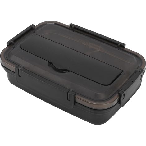 Boîte à lunch à 3 compartiments en acier inoxydable 304, cuillère et baguettes assorties en plastique, idéale pour le bureau (noir). (1/5)