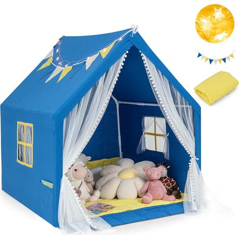 Tente enfant avec coussin rembourré et guirlandes, espace lecture et jeux, montage sans outils (1/5)